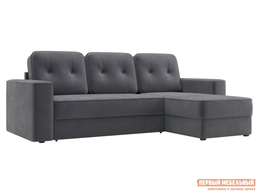 Серый велюровый диван с подушками