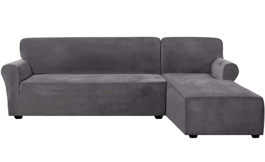 Серый велюровый диван