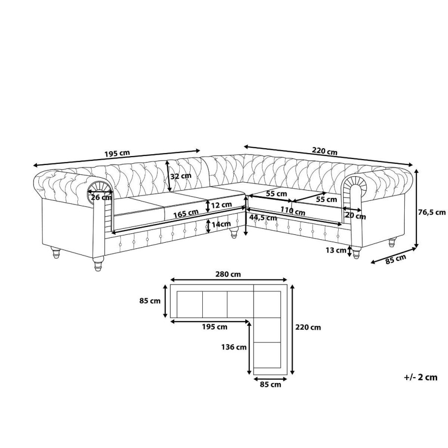 Чертёж углового дивана Честер