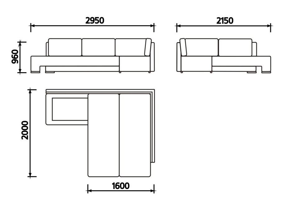 Угловой диван Максимус чертеж