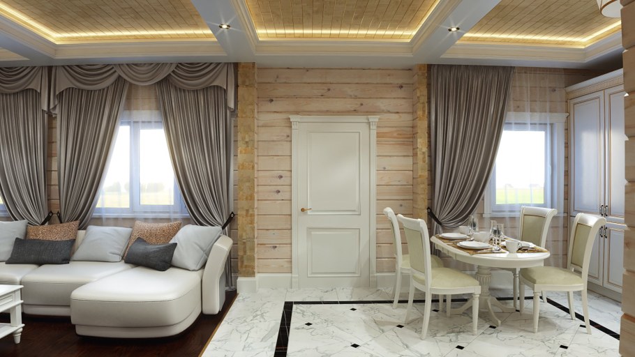 Шторы в доме из бруса