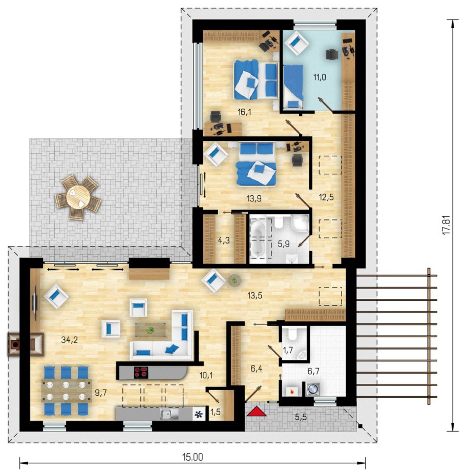 Планировка г образного дома одноэтажного 100кв