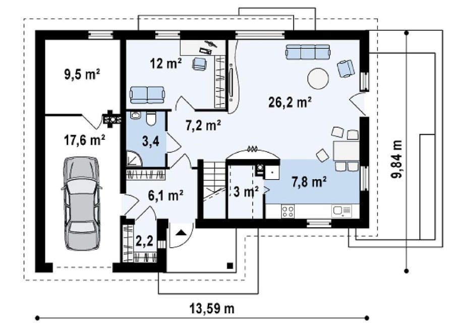 Угловой дом с гаражом планировка