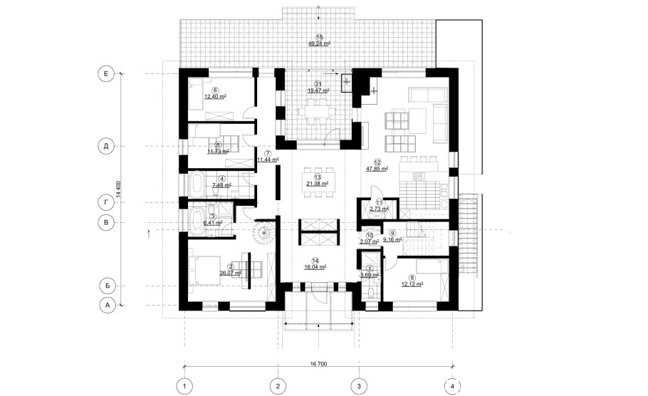 П-образный дом проект