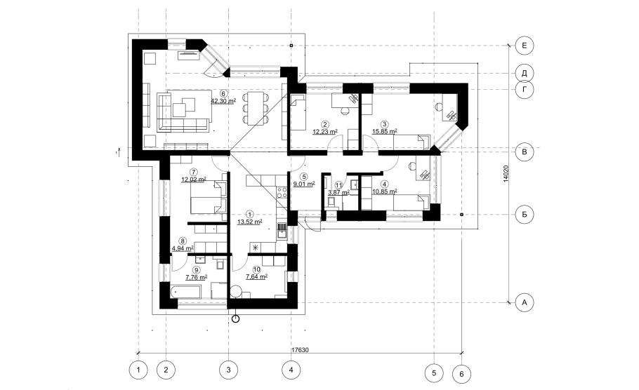 Планировка г образного дома одноэтажного 100кв