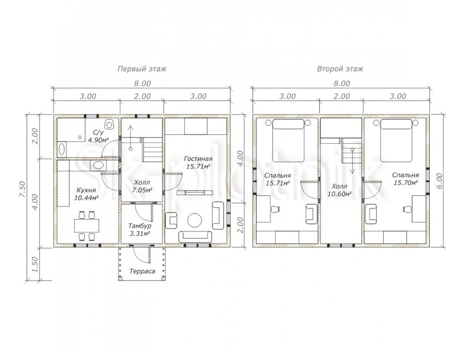 Планировка каркасного дома 6х8