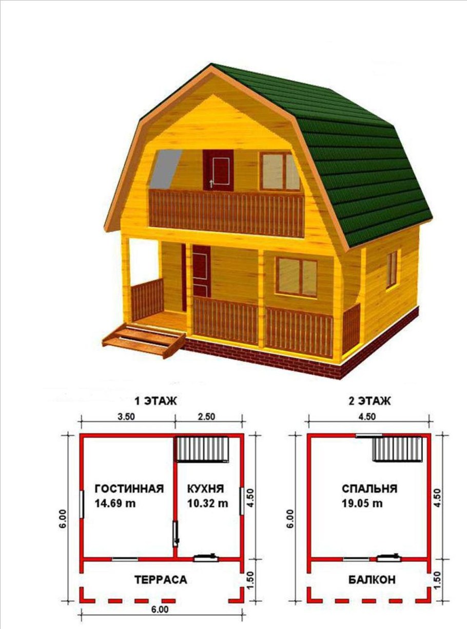 Дачный дом с мансардой 6х6м