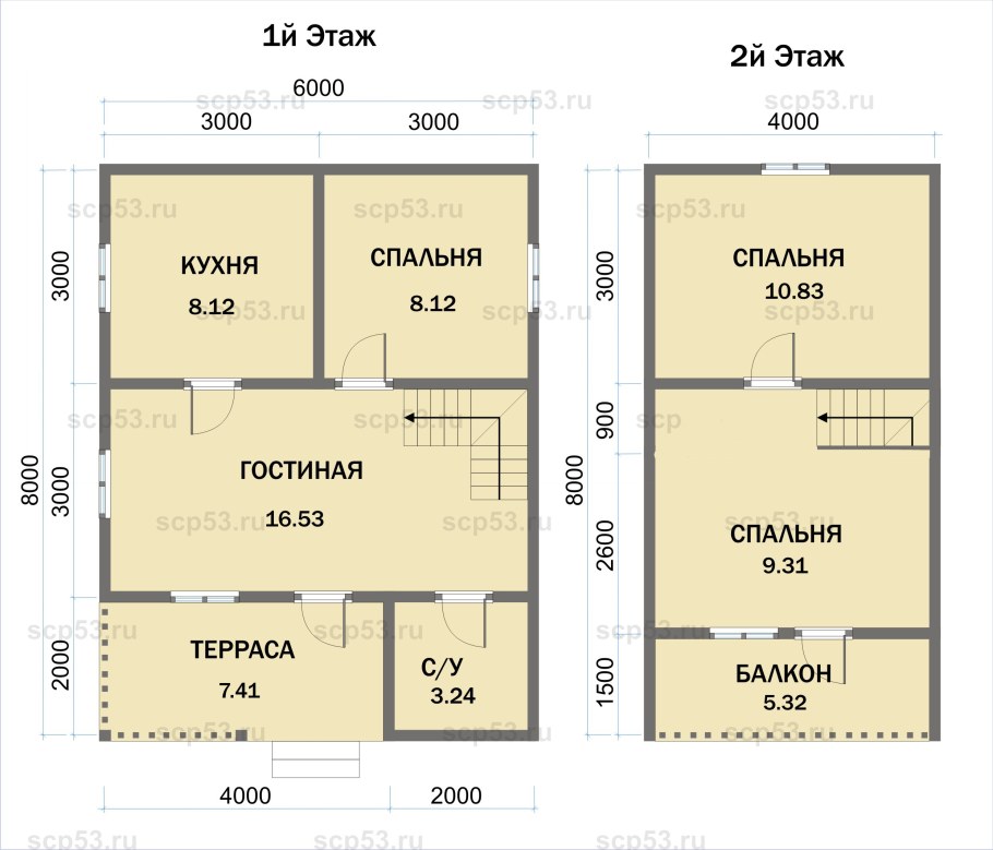 Планировка дома 6 на 8 двухэтажный из бруса