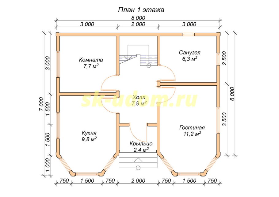 Проект дома 6на 9 с эркером двухэтажный