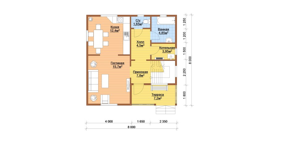 Планировка каркасного дома 8х8 с мансардой