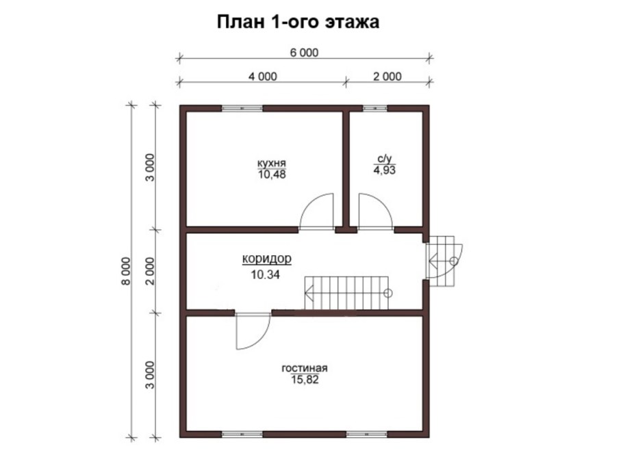 Чертеж дачного домика 6х8