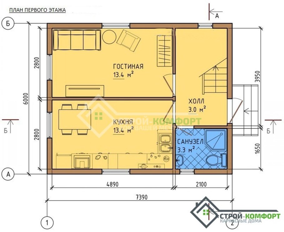 Каркасный дом 6х7 планировка