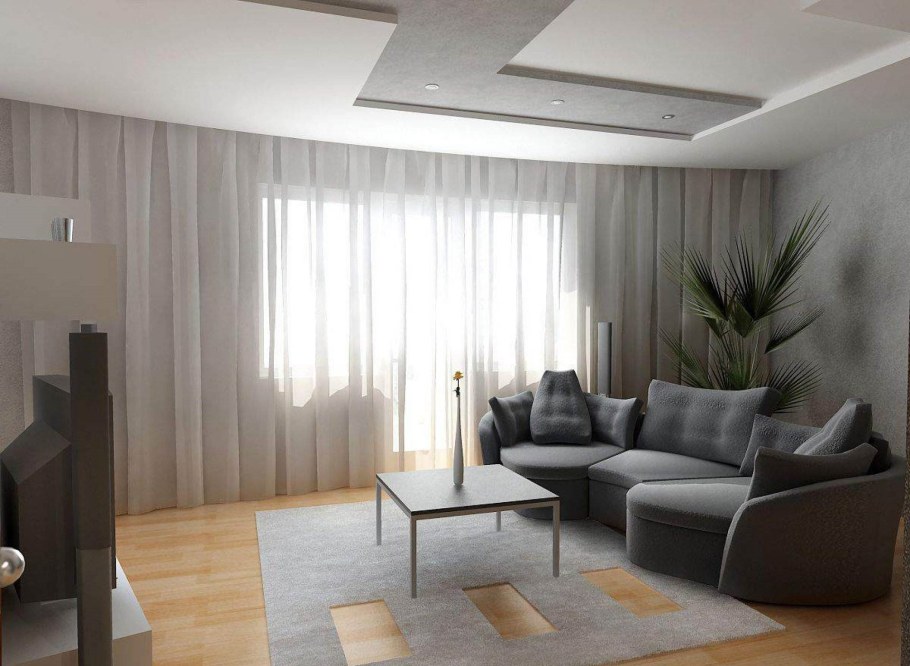 Гостиная с коричневым диваном