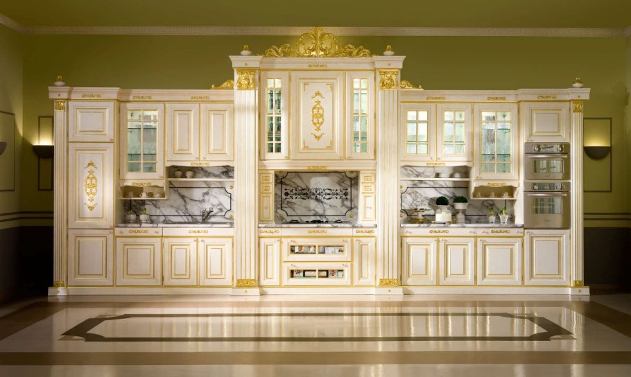Кухня Версаче белая с золотом
