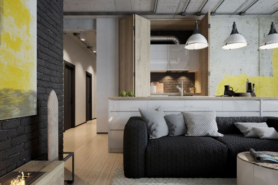 Спальня гостиная в стиле лофт