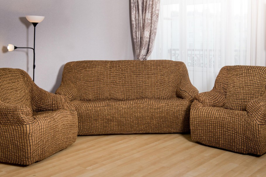 Чехлы без оборки на диван и 2 кресла "Модерн-металлик"