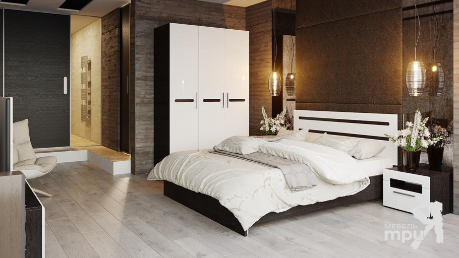 Спальня Фьюжн белый глянец венге линум