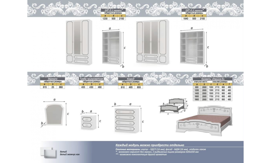 Браво мебель спальный гарнитур Карина 5 лакированный орех