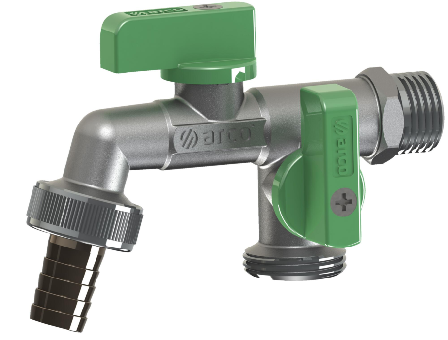 Кран водоразборный со штуцером 1/2”х3/4”х3/4” Arco Jardin