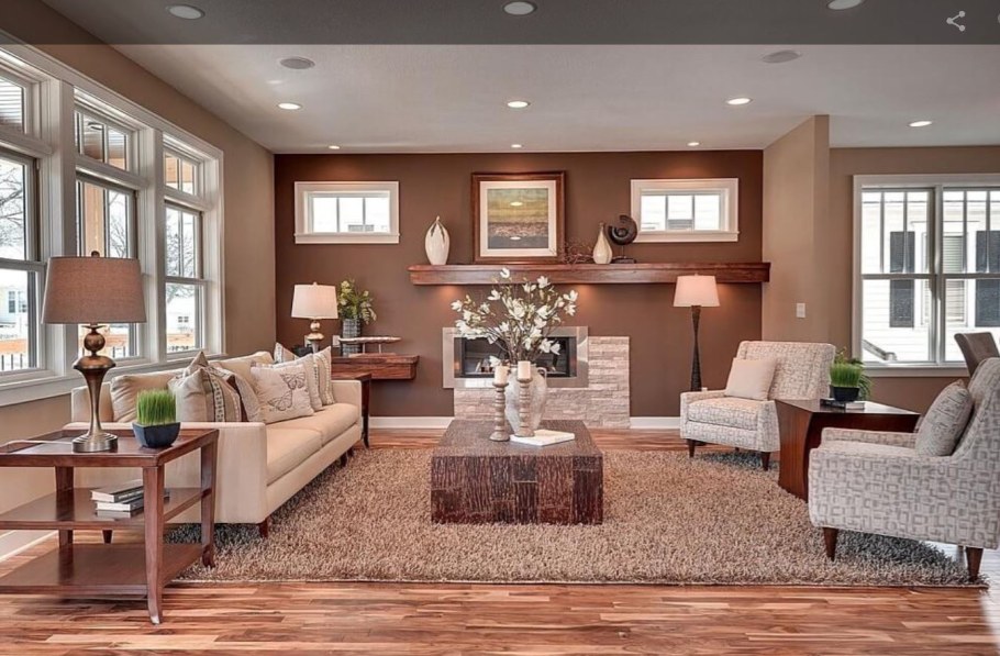 Коричневые стены в гостиной