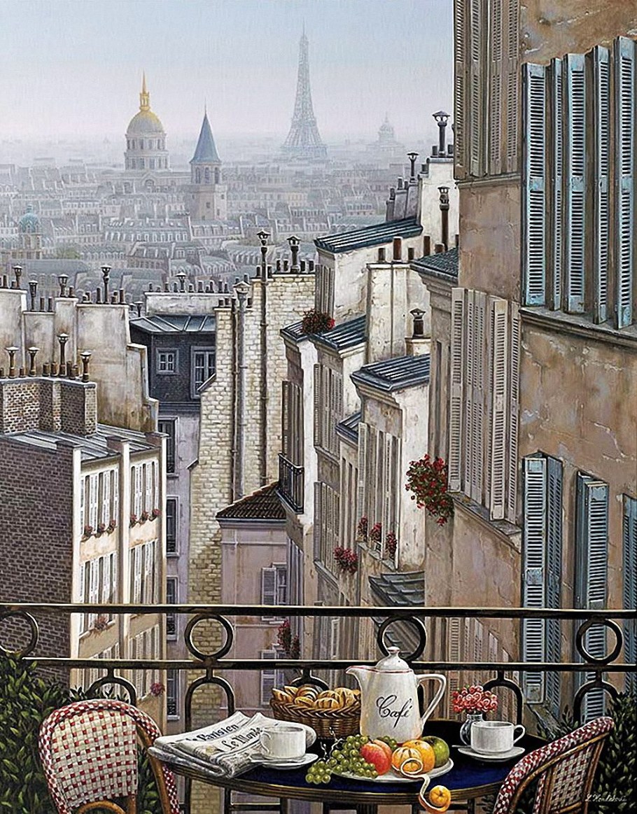 Париж Монмартр акварель