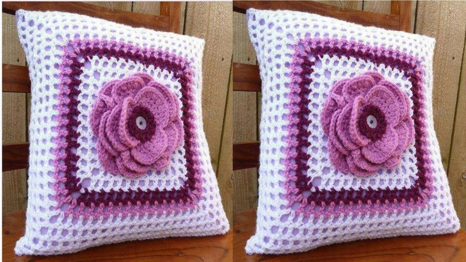 Вязаная подушка объемная крючком