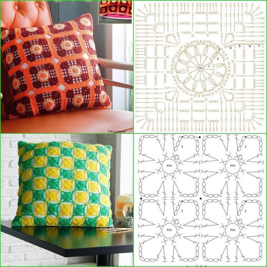 Подушки с геометрическим узором "Бабушкин квадрат"
