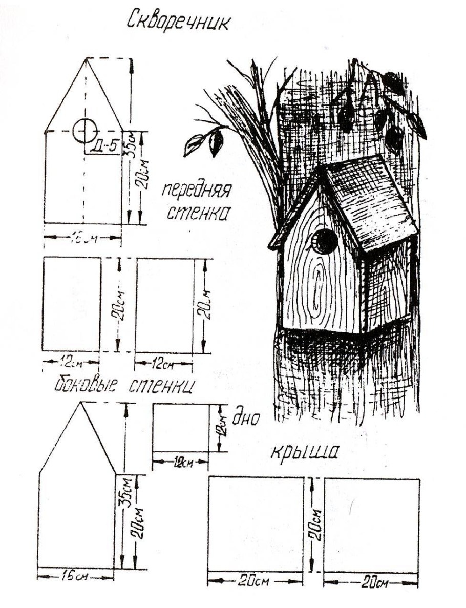 Чертеж скворечника для синиц