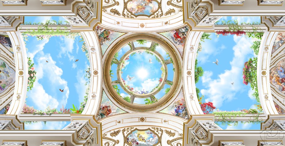 Натяжной потолок небо в интерьере