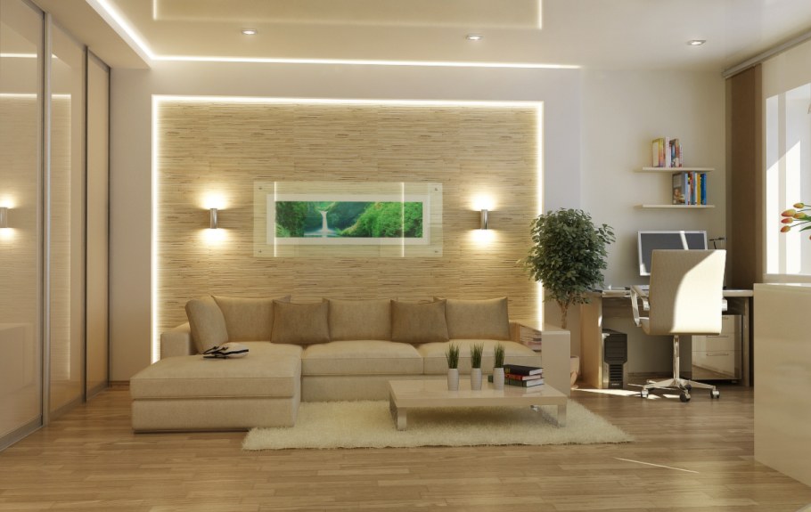 Освещение на стене в гостиной