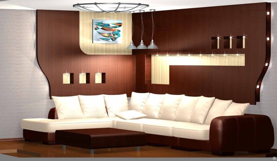 Полка над диваном с подсветкой