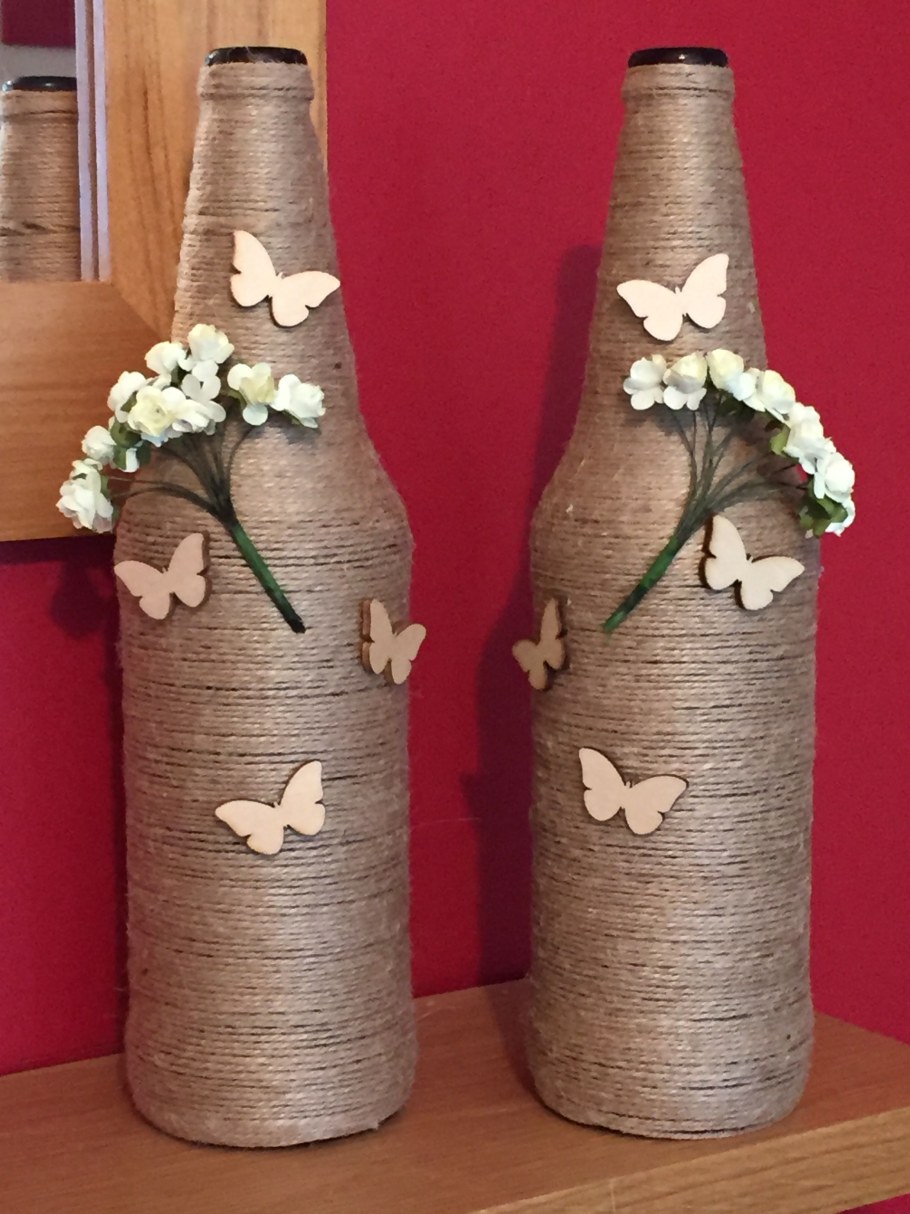 Декор бутылки мешковиной