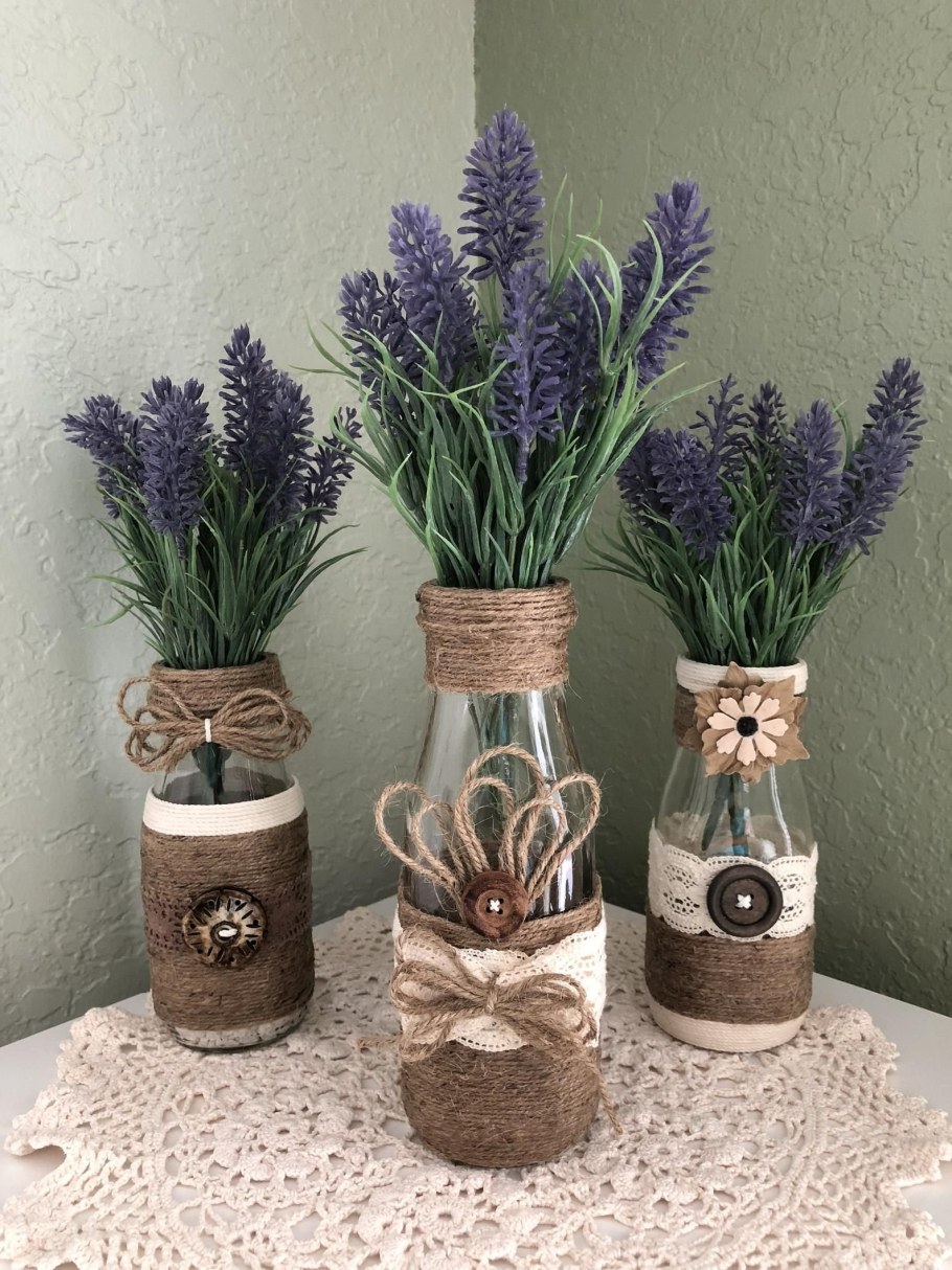 Декор бутылок джутом