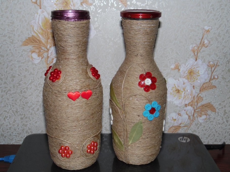 Декор бутылки шпагатом для мужчины