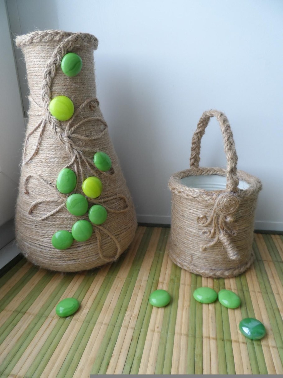 Бутылки декорированные шпагатом