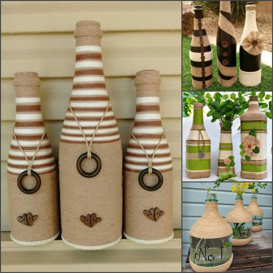 Декор бутылок джутом