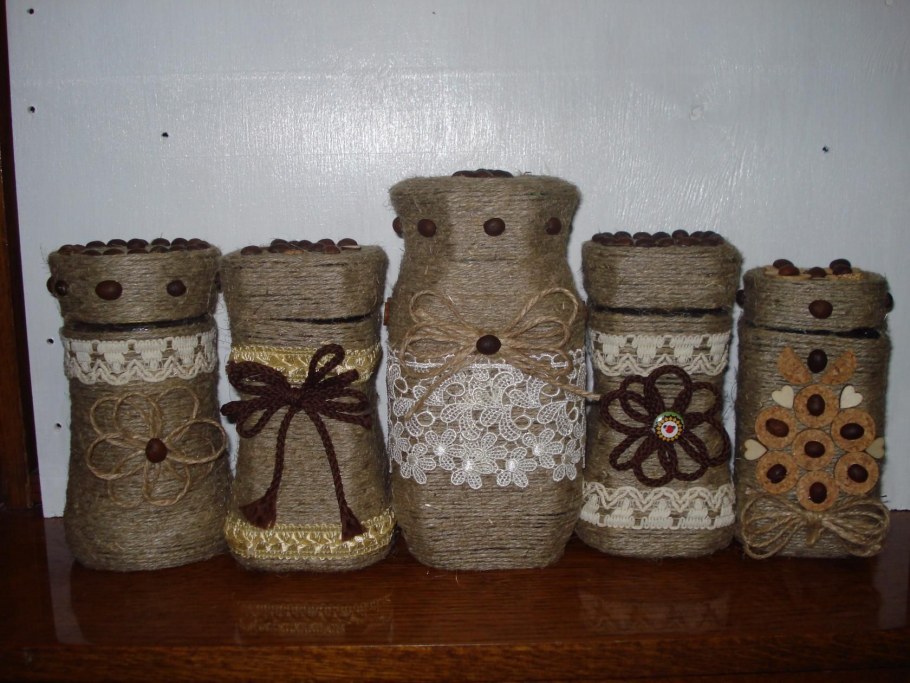 Декор баночек из джута
