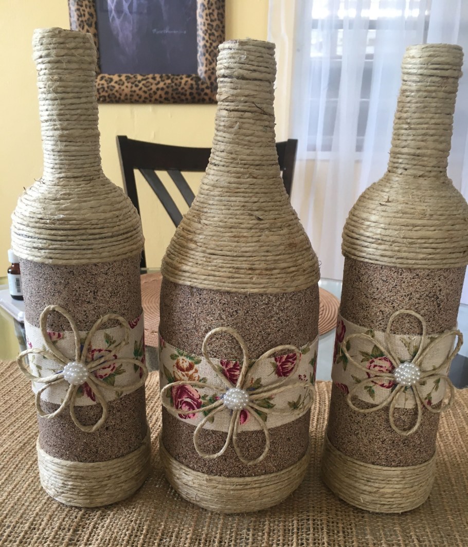 Декор бутылок джутом