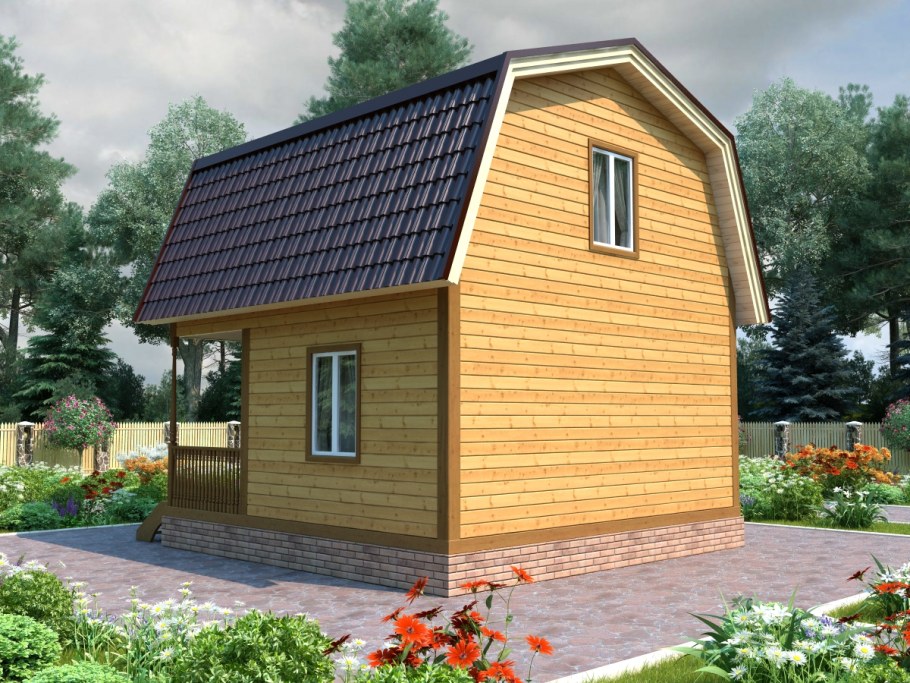 Садовый домик с мансардной крышей