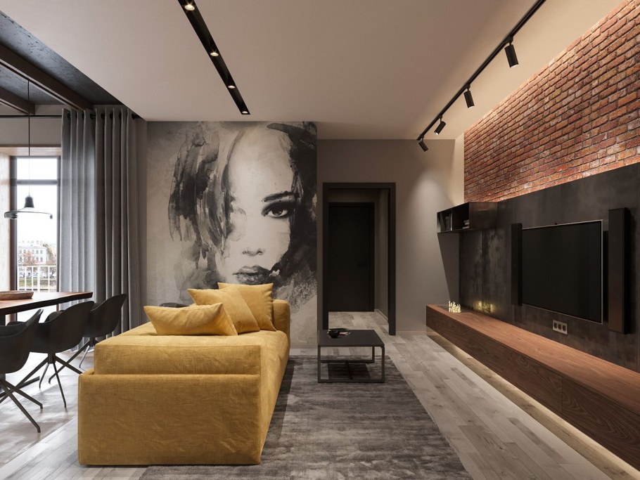 Гостиная в стиле лофт