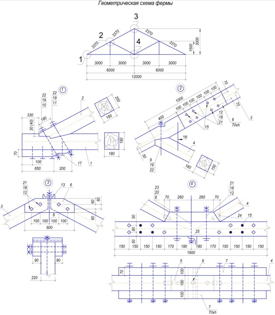Геометрическая схема фермы (м1:100)