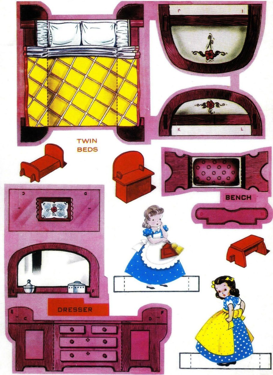 Мебель для бумажных кукол раскраски