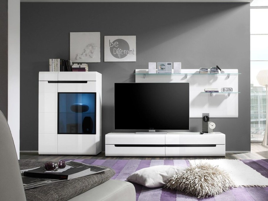 Белая стенка в гостиную в современном стиле