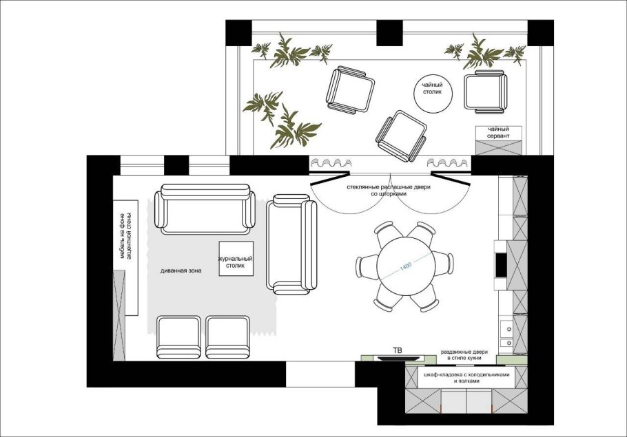 Кухня гостиная схема расстановки мебели