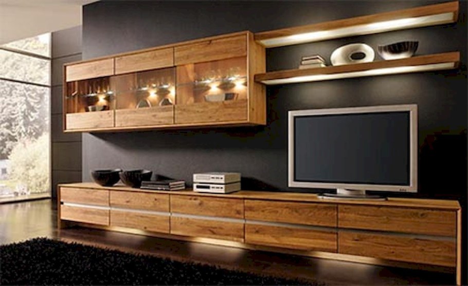 Стенка из дерева для гостиной