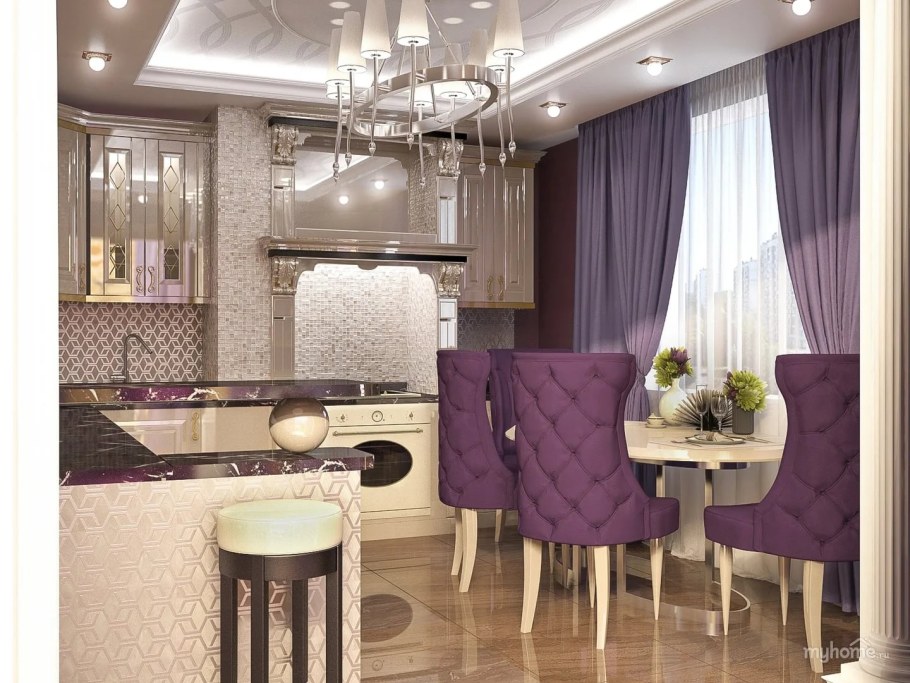 Комната с фиолетовым диваном