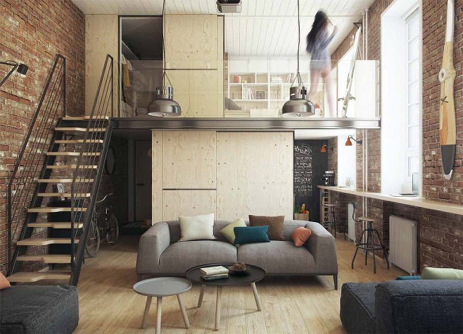 Фиолетовый лофт интерьер