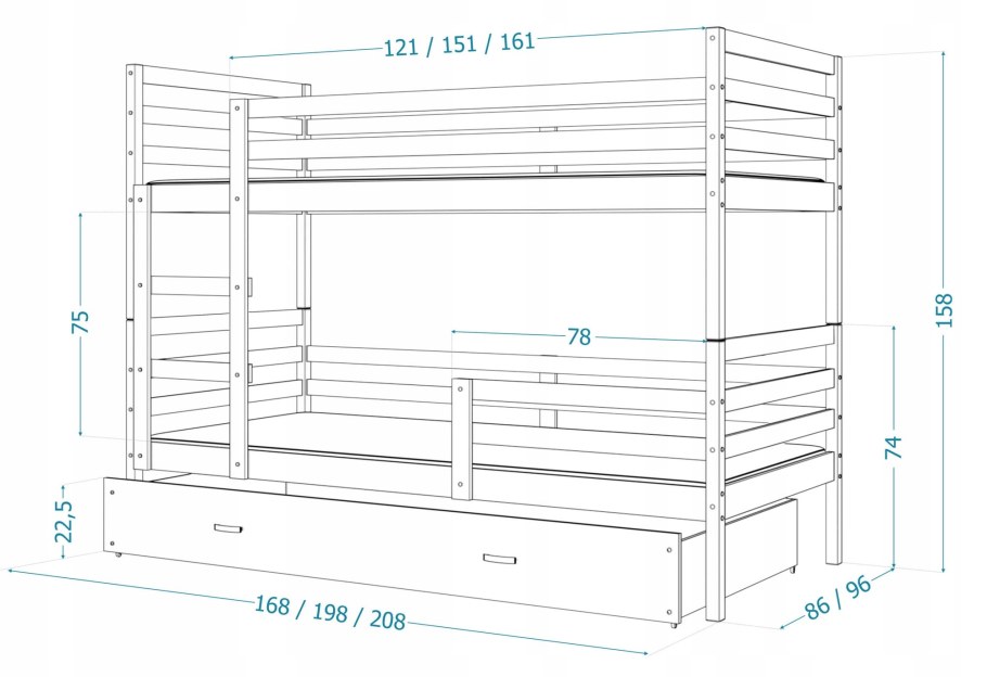 Кровать детская размер 160х80 с ящиками