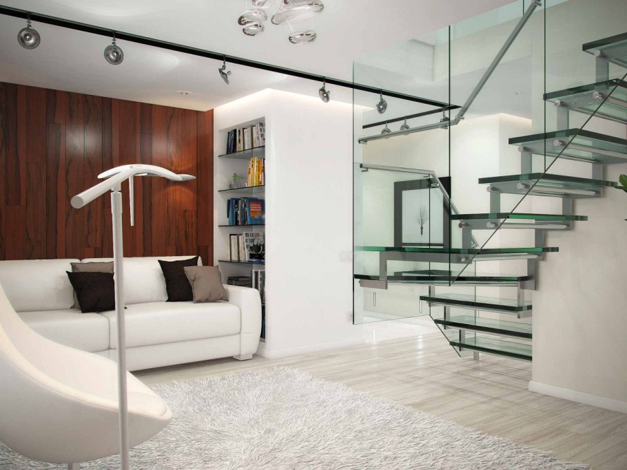 Гостиная с лестницей на второй этаж