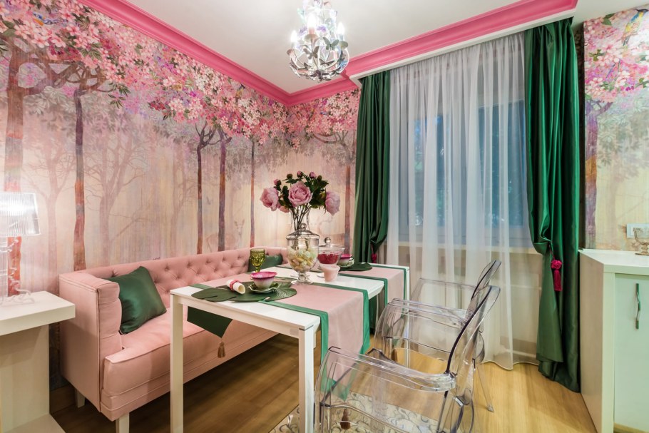 Фотообои в кухне студии